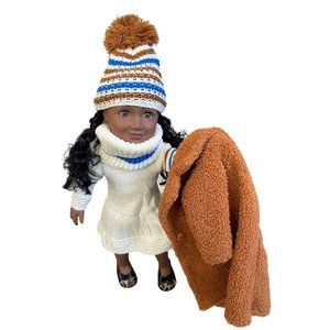 5 Piece Knit Dress w/Hat, Slip on Shoes, with Faux Fur Coat, fits 18in AG Doll